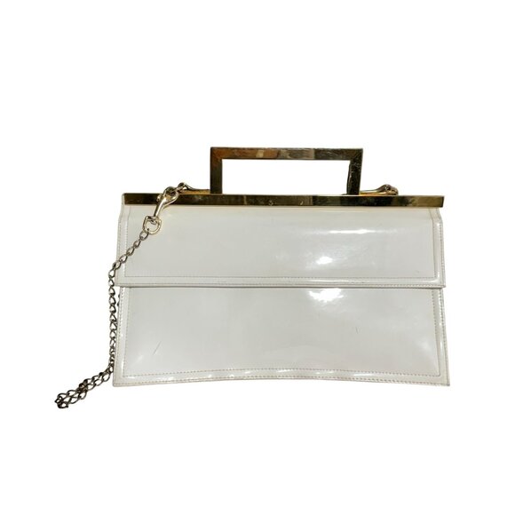 Vintage Patent Leather Structured Hand Shoulder Bag Womens Elegant Evening - Picture 2 of 6